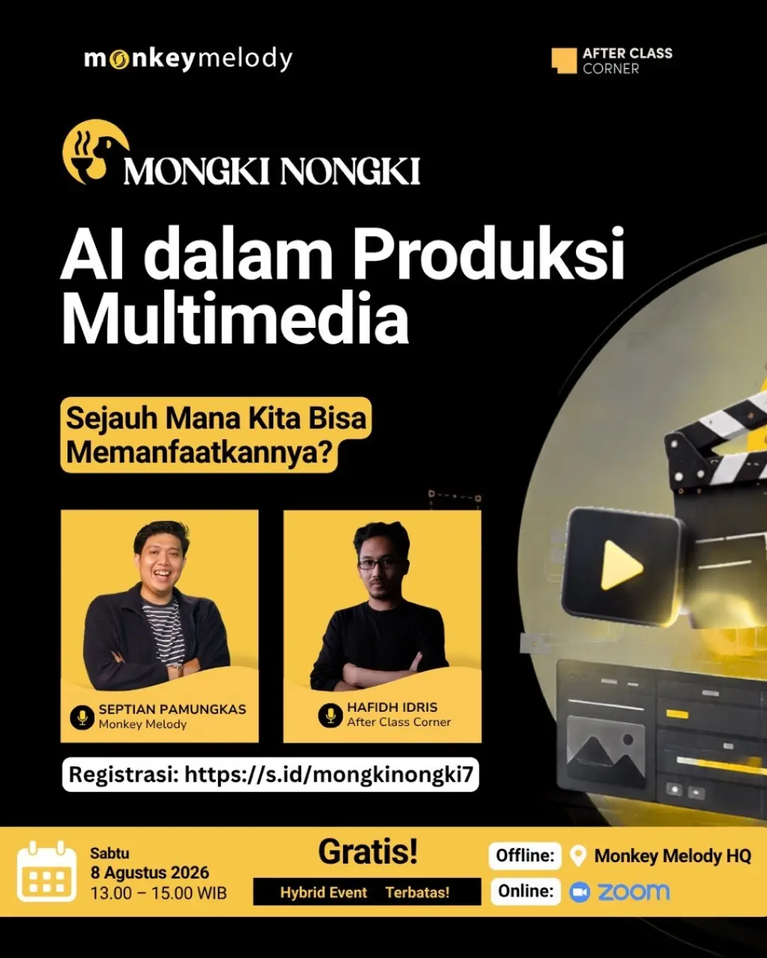 Poster workshop Mongki Nongki bertopik AI dalam Produksi Multimedia